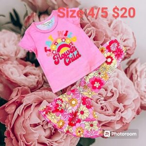 New! Size 4/5 Flower Child Pink and Yellow Kids Matching Set